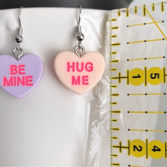 New Conversation Hearts Dangle Drop Earrings Fun Party Gift Mismatched Love Word - Picture 4 of 7